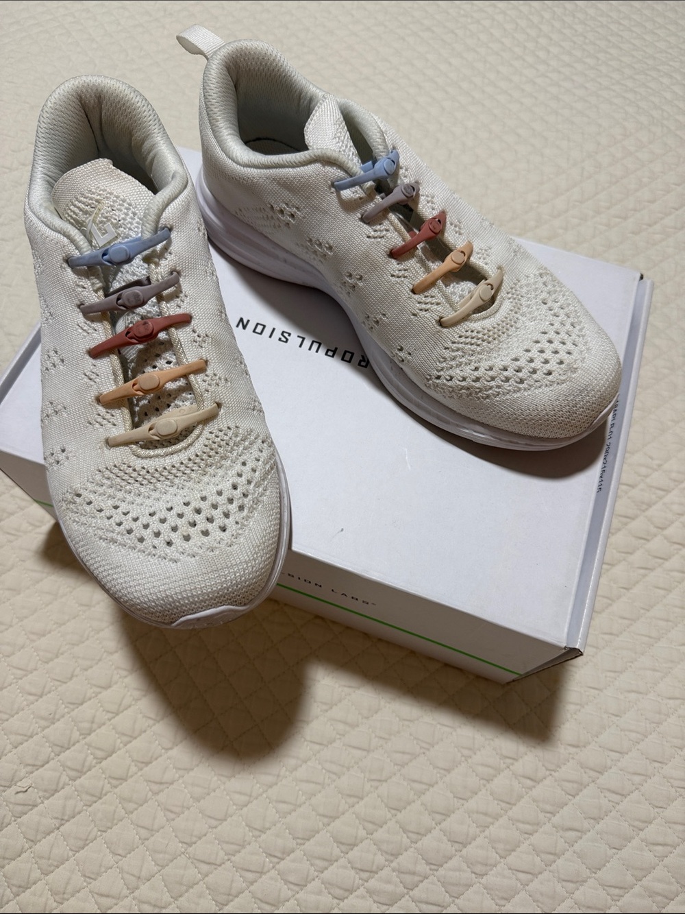 White APL Techloom Pro with Hickies no-tie Laces